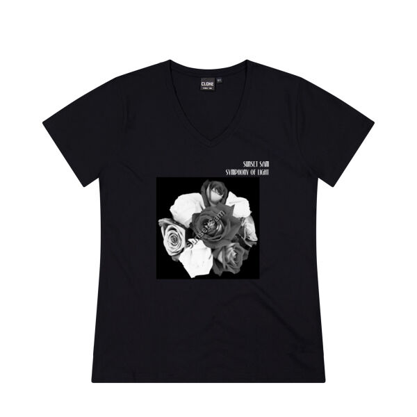 Black and white rose posy - Cloke Womens V-Neck Tee V2 Thumbnail