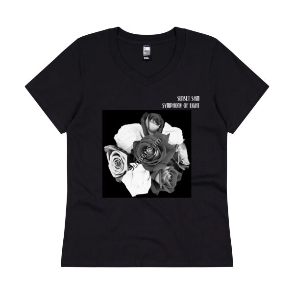 Black and white rose posy - Thread Project Womens Eden V-Neck Tee Thumbnail