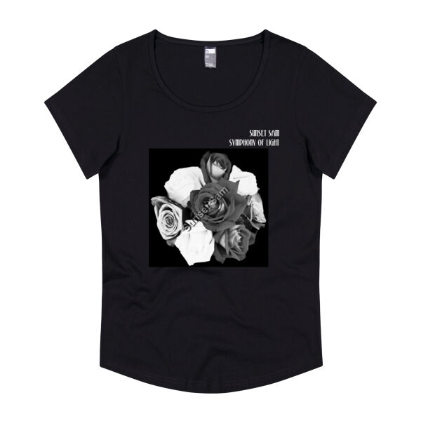 Black and white rose posy - Thread Project Womens Jazz Scoop Neck Tee Thumbnail