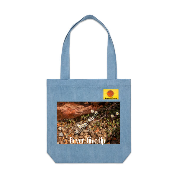 Flowers in the Rocks, Never give up - AS Colour Denim Carrie Tote Thumbnail