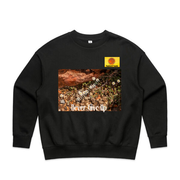 Flowers in the Rocks, Never give up - AS Colour Womens Heavy Crew Thumbnail