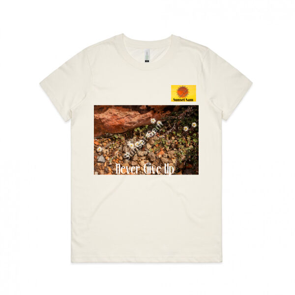 Flowers in the Rocks, Never give up - AS Colour Womens Maple Organic Tee Thumbnail