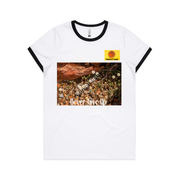 Flowers in the Rocks, Never give up - AS Colour Womens Ringer Tee Thumbnail