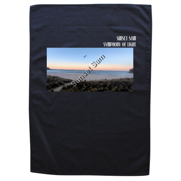 Peaceful Beach, front - Black Tea Towel Thumbnail