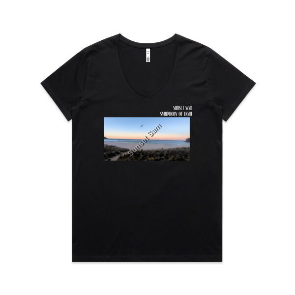 Peaceful Beach, front - AS Colour Womens Maple V Neck Tee Thumbnail