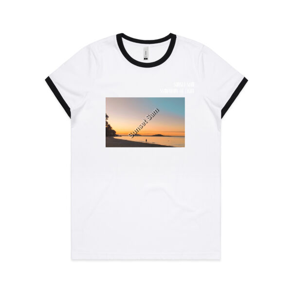 Beach stroll, front - AS Colour Womens Ringer Tee Thumbnail