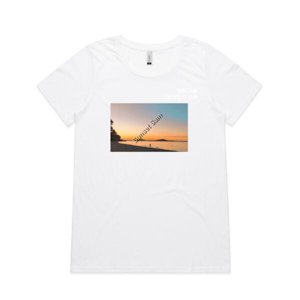 Beach stroll, front - AS Colour Womens Shallow Scoop Tee Thumbnail