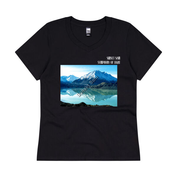 Lake Tasman Reflections, front - Thread Project Womens Eden V-Neck Tee Thumbnail