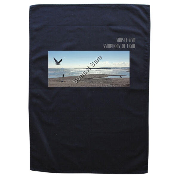 Long beach, front - Black Tea Towel Thumbnail