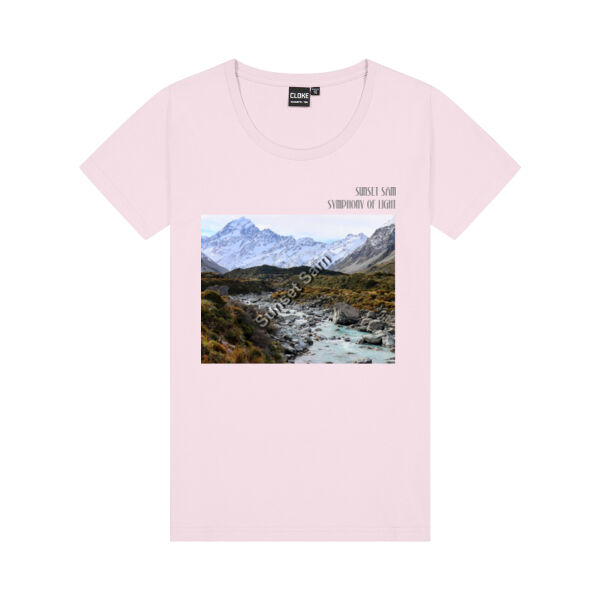Curved creek from Mount Aoraki, front - Cloke Womens Silhouette Tee Thumbnail