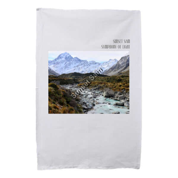 Curved creek from Mount Aoraki, front - Tea Towel Thumbnail