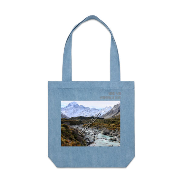 Curved creek from Mount Aoraki, front - AS Colour Denim Carrie Tote Thumbnail