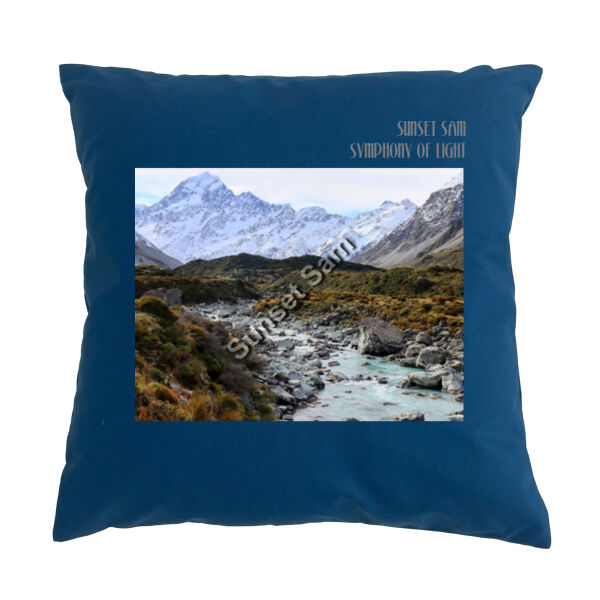 Curved creek from Mount Aoraki, front - Cushion cover Thumbnail