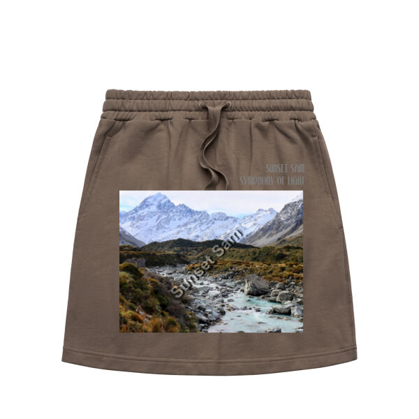 Curved creek from Mount Aoraki, front - AS Colour Womens Terry Skirt Thumbnail