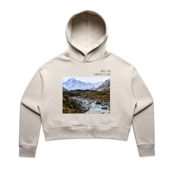 Curved creek from Mount Aoraki, front - AS Colour Womens Relax Crop Hood Thumbnail