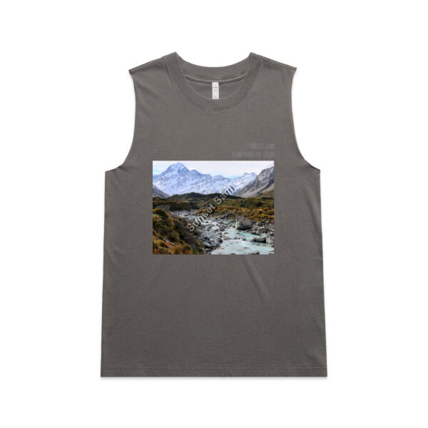 Curved creek from Mount Aoraki, front - AS Colour Womens Heavy Faded Tank Thumbnail