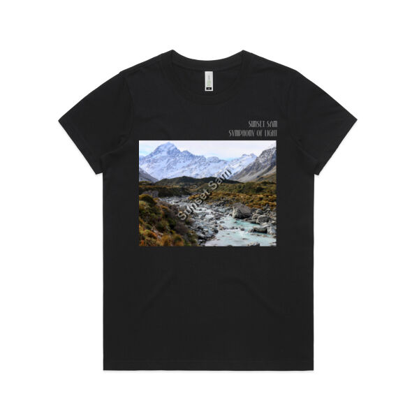 Curved creek from Mount Aoraki, front - AS Colour Womens Maple Organic Tee Thumbnail