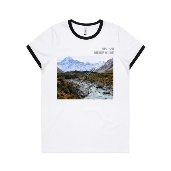 Curved creek from Mount Aoraki, front - AS Colour Womens Ringer Tee Thumbnail