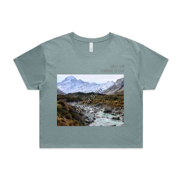 Curved creek from Mount Aoraki, front - AS Colour Womens Crop Tee Thumbnail
