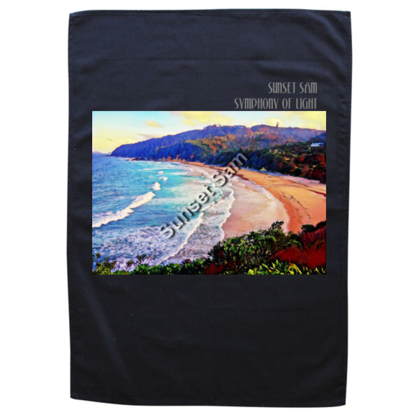 Waves Bright, front - Black Tea Towel Thumbnail